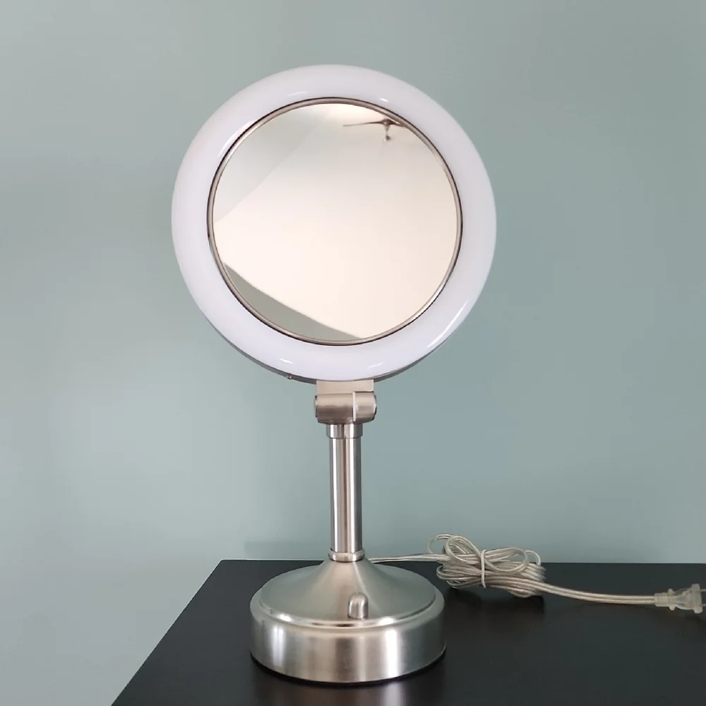 Brushed Nickel LED Vanity Mirror with White Light Ring